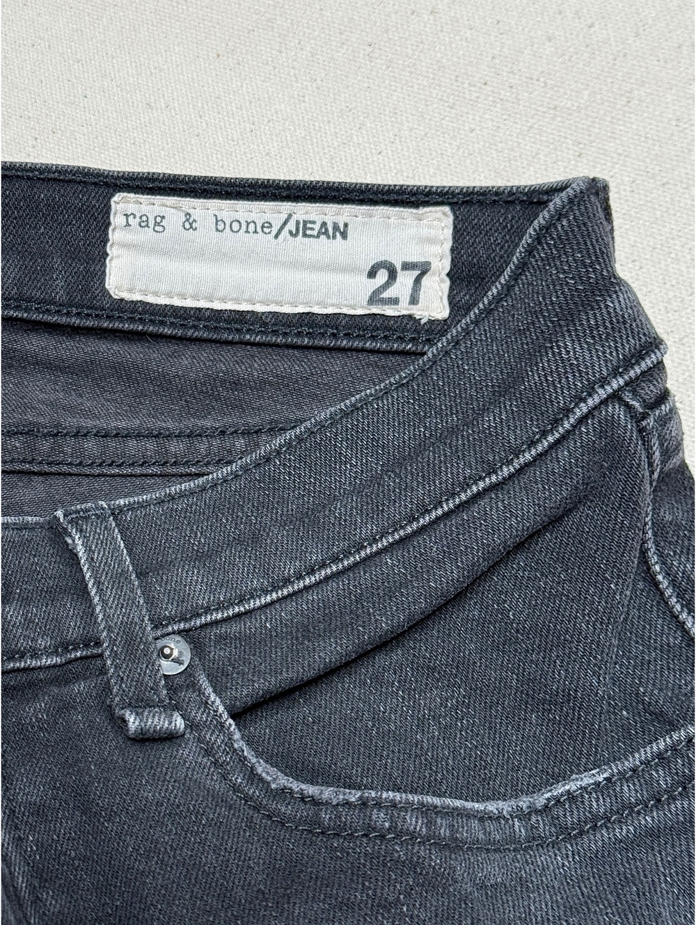 Rag & Bone /JEAN Rock W/ Holes Distressed Black Skinny Jeans Size 27 USA